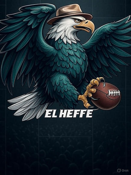 An eagle in a fedora clutches a football, wings spread wide, exuding menace and loyalty.